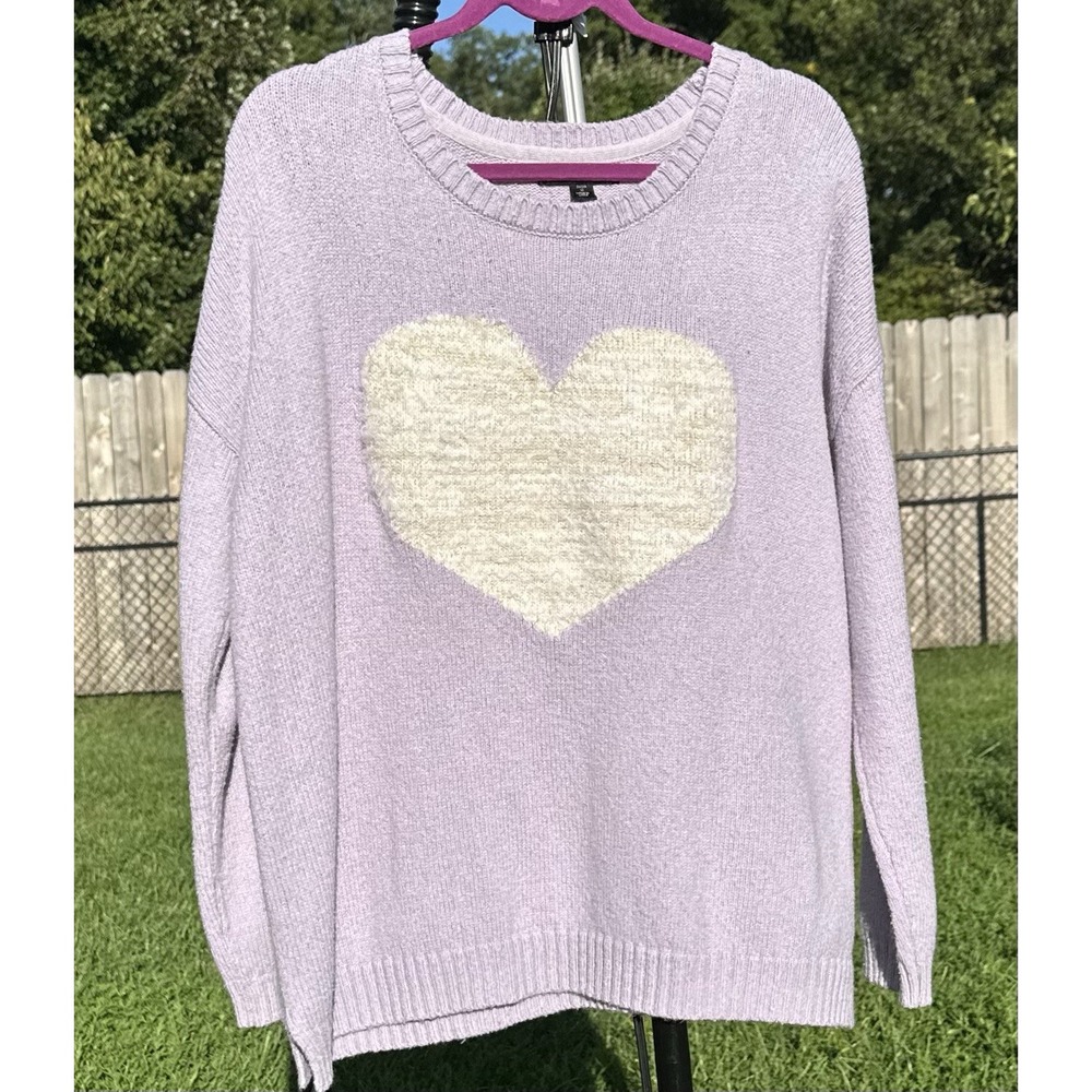 ELLOS Heart Sweater Women's Plus 1X 22/24 Lavender Crew Neck Warm Whimsy Sparkle - Picture 3 of 11